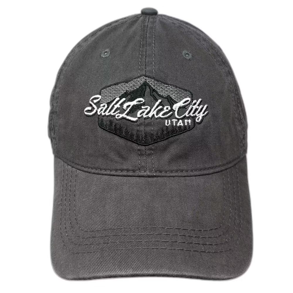 Mountain Baseball Cap Gray Salt Lake City Utah Embroidered Adjustable Hat OS